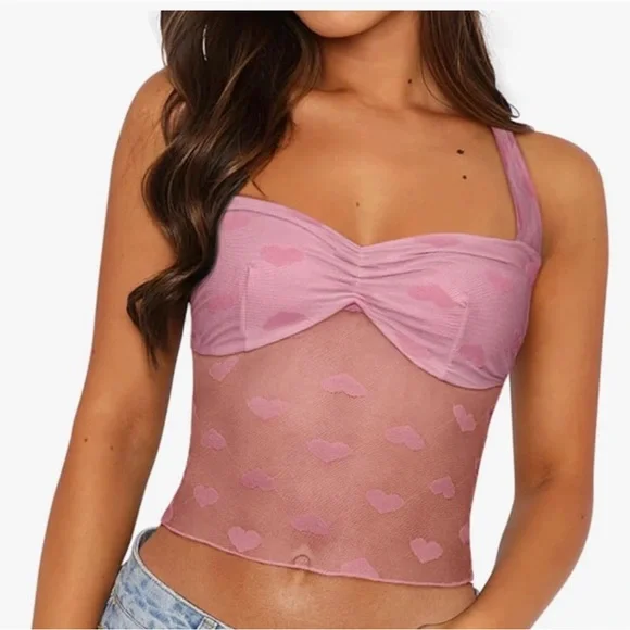ReoRia Pink Heart Mesh Crop Top - Picture 5 of 5